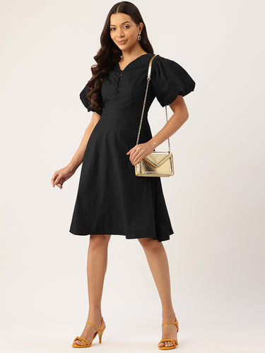 Puff Sleeve Fit & Flare Dress